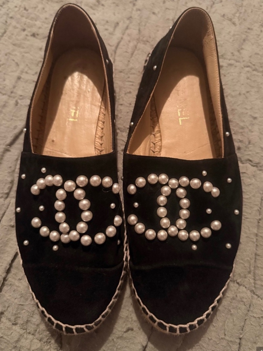 CHANEL Black Pearl-Embellished Women's Espadrilles